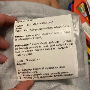 Early comprehensive story wheels! Comes with 3 each